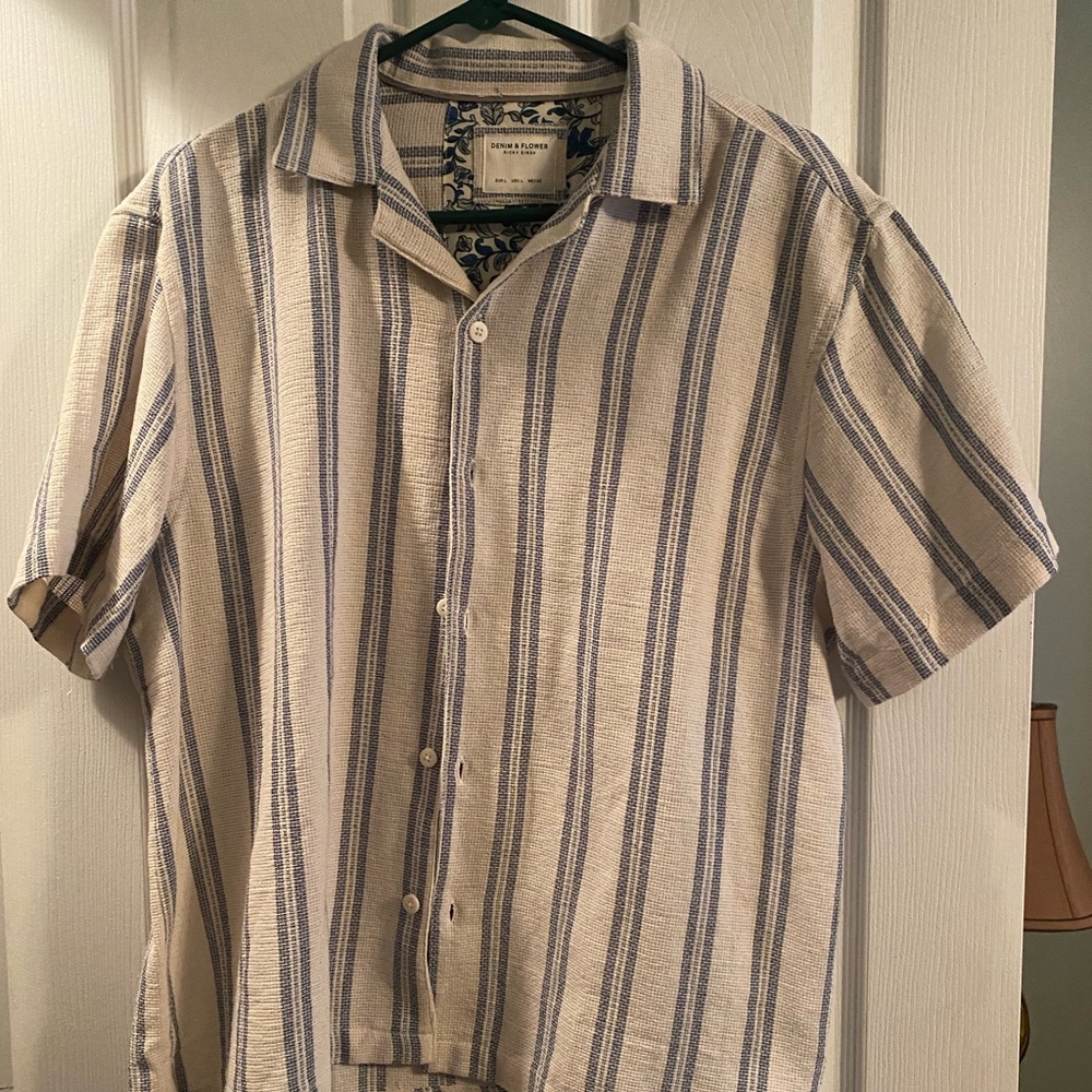 Blue and Cream Striped Button Down Shirt